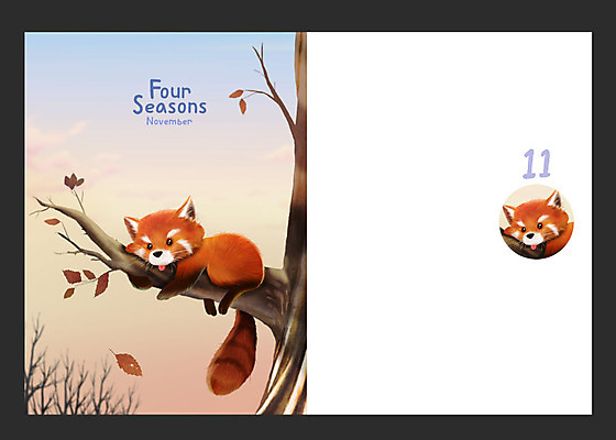 PSD 나무 동물 사계절 백그라운드 낙엽 일러스트 사람없음 달력 가을 11월 레서판다 가을배경 국내일러스트 식물 계절 잎 포유류 날짜 파일형식 가을_계절