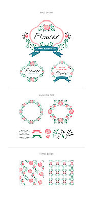 꽃 리본 백그라운드 패턴 일러스트 나뭇잎 프레임 사람없음 세트 라벨 심볼 웹엘리먼트 국내일러스트 AI파일 식물 잎 무늬 엘리먼트 파일형식 벡터