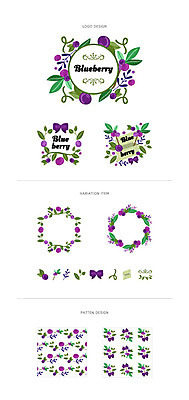리본 백그라운드 패턴 일러스트 나뭇잎 프레임 사람없음 세트 라벨 심볼 블루베리 웹엘리먼트 국내일러스트 AI파일 잎 무늬 과일 엘리먼트 파일형식 벡터