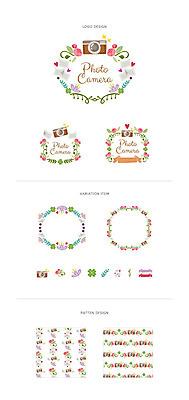 꽃 리본 백그라운드 패턴 일러스트 나뭇잎 프레임 사람없음 세트 라벨 카메라 심볼 웹엘리먼트 국내일러스트 AI파일 식물 잎 무늬 전자제품 엘리먼트 파일형식 벡터