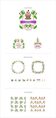 리본 커피 백그라운드 패턴 일러스트 나뭇잎 프레임 사람없음 세트 라벨 원두 커피잔 심볼 마카롱 웹엘리먼트 국내일러스트 AI파일 음료 잎 무늬 디저트 잔 엘리먼트 파일형식 벡터