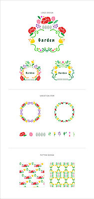 꽃 리본 백그라운드 패턴 일러스트 나뭇잎 프레임 사람없음 세트 라벨 심볼 웹엘리먼트 국내일러스트 AI파일 식물 잎 무늬 엘리먼트 파일형식 벡터