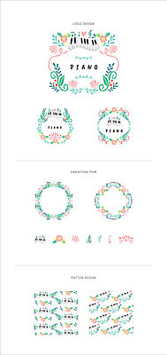 리본 악기 음악 백그라운드 패턴 음표 일러스트 나뭇잎 프레임 사람없음 세트 라벨 건반 피아노 건반악기 심볼 웹엘리먼트 국내일러스트 AI파일 기호 잎 무늬 문화예술 엘리먼트 파일형식 벡터