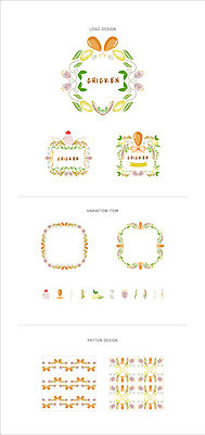 리본 백그라운드 패턴 일러스트 나뭇잎 프레임 요리 사람없음 세트 라벨 치킨 심볼 닭다리 웹엘리먼트 국내일러스트 AI파일 잎 무늬 닭고기요리 엘리먼트 파일형식 벡터