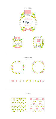 리본 백그라운드 패턴 일러스트 나뭇잎 프레임 사람없음 컴퓨터 세트 라벨 모니터 키보드 마우스 심볼 웹엘리먼트 국내일러스트 AI파일 잎 무늬 전자제품 컴퓨터용품 엘리먼트 파일형식 벡터