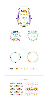 리본 백그라운드 패턴 일러스트 조개 나뭇잎 불가사리 프레임 어류 사람없음 세트 라벨 돌_바위 심볼 열대어 웹엘리먼트 국내일러스트 AI파일 잎 무늬 어패류 극피동물 수중동물 엘리먼트 파일형식 벡터