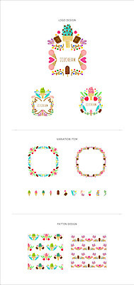 리본 백그라운드 패턴 일러스트 나뭇잎 아이스크림 프레임 사람없음 세트 라벨 초콜릿 체리 심볼 아이스크림콘 웹엘리먼트 국내일러스트 AI파일 잎 무늬 과일 디저트 콘 엘리먼트 파일형식 벡터