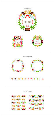 리본 백그라운드 패턴 일러스트 나뭇잎 프레임 사람없음 세트 라벨 쿠키 과자 심볼 웹엘리먼트 국내일러스트 AI파일 잎 무늬 디저트 엘리먼트 파일형식 벡터