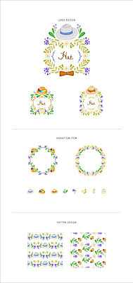 모자 꽃 리본 백그라운드 패턴 일러스트 나뭇잎 프레임 사람없음 세트 라벨 심볼 웹엘리먼트 국내일러스트 AI파일 식물 잡화 잎 무늬 엘리먼트 파일형식 벡터