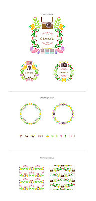 꽃 리본 백그라운드 패턴 일러스트 나뭇잎 프레임 사람없음 세트 라벨 카메라 심볼 폴라로이드 폴라로이드사진 웹엘리먼트 국내일러스트 AI파일 식물 잎 무늬 전자제품 엘리먼트 파일형식 벡터