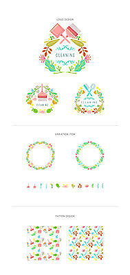 리본 백그라운드 패턴 일러스트 나뭇잎 프레임 사람없음 세트 라벨 청소도구 빗자루 청소 심볼 쓰레받기 웹엘리먼트 국내일러스트 AI파일 잎 무늬 도구 엘리먼트 파일형식 벡터