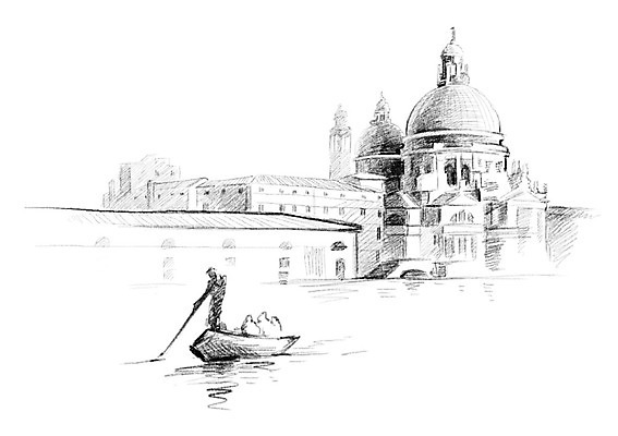 PSD 일러스트 캘리그라피 풍경 세명 관광지 강 성당 이탈리아 나룻배 베네치아 산타마리아델라살루테 국내일러스트 유럽 여행 배_교통 종교건축 사람 파일형식