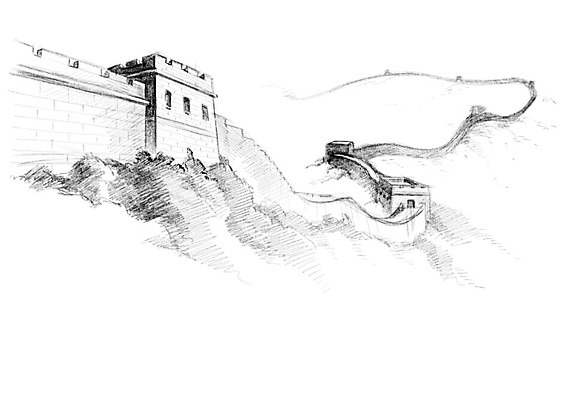 PSD 건축 고건축 일러스트 캘리그라피 해외건축 사람없음 관광지 중국 만리장성 국내일러스트 해외 건축물 아시아 여행 세계문화유산 성 파일형식