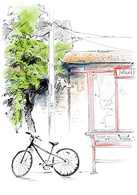 PSD 나무 일러스트 캘리그라피 풍경 사람없음 도시풍경 자전거 도시 전봇대 국내일러스트 식물 공공시설 바이크 파일형식