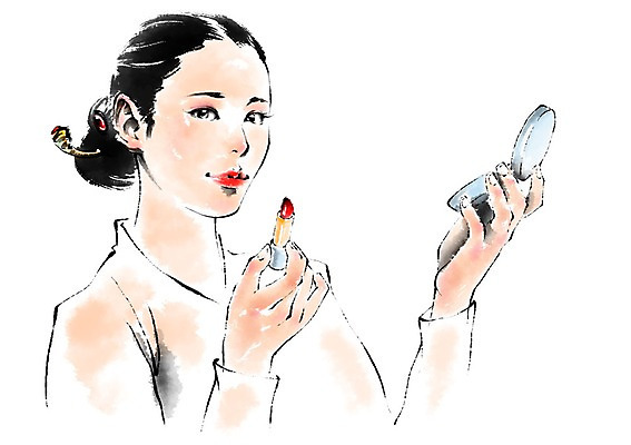 PSD 한국전통 여자 일러스트 캘리그라피 한명 상반신 성인 화장 화장품 립스틱 전통의상 한복 기생 국내일러스트 직업 1 전통 한국 사람 뷰티 파일형식