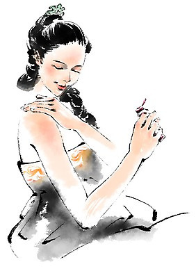 PSD 한국전통 여자 일러스트 캘리그라피 한명 상반신 성인 화장 화장품 전통의상 한복 향수 기생 국내일러스트 직업 1 전통 한국 사람 뷰티 파일형식