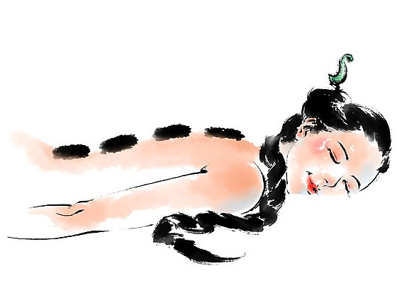 PSD 한국전통 여자 엎드리기 일러스트 캘리그라피 한명 상반신 성인 눈감음 마사지 스톤마사지 국내일러스트 1 전통 모션 한국 사람 파일형식