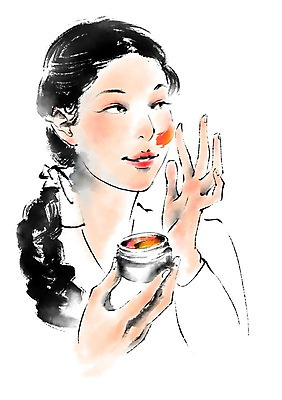 PSD 한국전통 여자 일러스트 캘리그라피 한명 상반신 성인 화장 화장품 전통의상 한복 바르기 기생 국내일러스트 직업 1 전통 모션 한국 사람 뷰티 파일형식