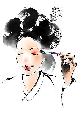 PSD 한국전통 여자 일러스트 캘리그라피 한명 상반신 성인 화장 화장품 전통의상 한복 아이섀도 기생 섀도우브러쉬 국내일러스트 직업 1 전통 한국 사람 뷰티 메이크업브러쉬 파일형식