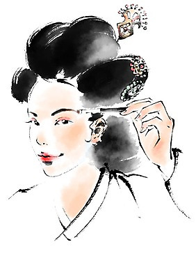 PSD 한국전통 여자 일러스트 캘리그라피 한명 상반신 성인 화장 화장품 전통의상 한복 눈썹 기생 국내일러스트 직업 1 전통 얼굴 한국 사람 뷰티 파일형식