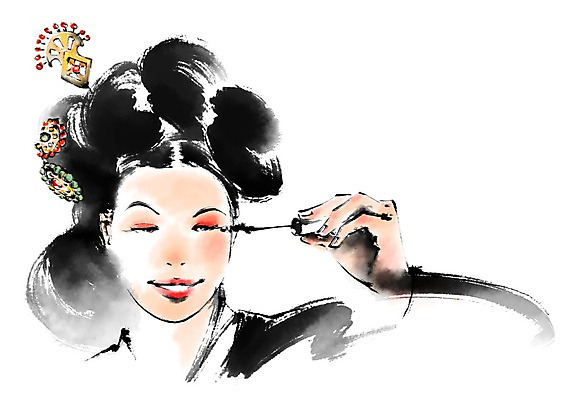 PSD 한국전통 여자 일러스트 캘리그라피 한명 상반신 성인 화장 화장품 전통의상 한복 마스카라 기생 국내일러스트 직업 1 전통 한국 사람 뷰티 파일형식