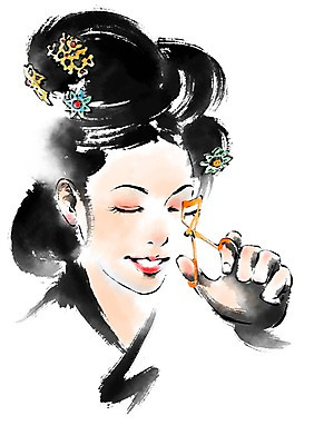 PSD 한국전통 여자 일러스트 캘리그라피 한명 상반신 성인 화장 화장품 전통의상 한복 뷰러 기생 국내일러스트 직업 1 전통 한국 사람 뷰티 화장용품 파일형식