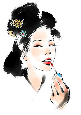 PSD 한국전통 여자 일러스트 캘리그라피 한명 상반신 성인 화장 화장품 전통의상 한복 기생 틴트 국내일러스트 직업 1 전통 한국 사람 뷰티 파일형식