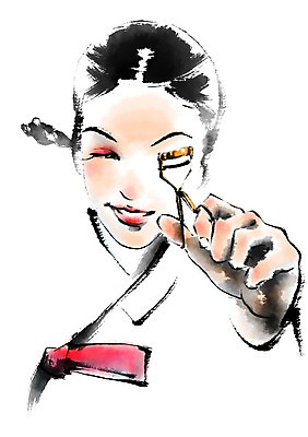 PSD 한국전통 여자 일러스트 캘리그라피 한명 상반신 성인 화장 화장품 전통의상 한복 뷰러 기생 국내일러스트 직업 1 전통 한국 사람 뷰티 화장용품 파일형식