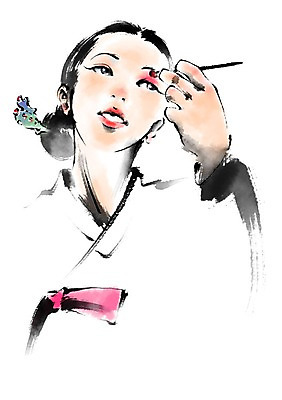 PSD 한국전통 여자 일러스트 캘리그라피 한명 상반신 성인 화장 화장품 전통의상 한복 아이섀도 기생 국내일러스트 아이섀도브러쉬 직업 1 전통 한국 사람 뷰티 메이크업브러쉬 파일형식