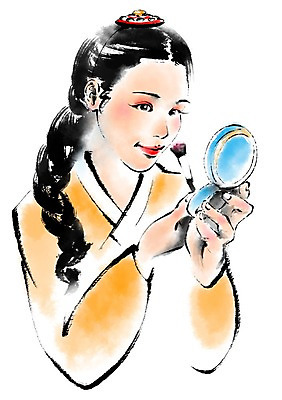 PSD 한국전통 여자 일러스트 캘리그라피 한명 상반신 성인 화장 화장품 전통의상 한복 볼터치 기생 팩트 국내일러스트 직업 1 전통 한국 사람 뷰티 파일형식