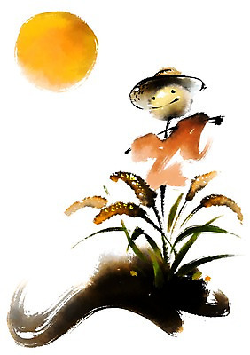 PSD 한국전통 일러스트 캘리그라피 사람없음 보름달 가을 허수아비 국내일러스트 전통 계절 농업 한국 달 파일형식