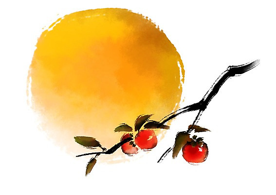 PSD 한국전통 일러스트 캘리그라피 사람없음 보름달 가을 감나무 국내일러스트 나무 전통 계절 한국 감 달 파일형식