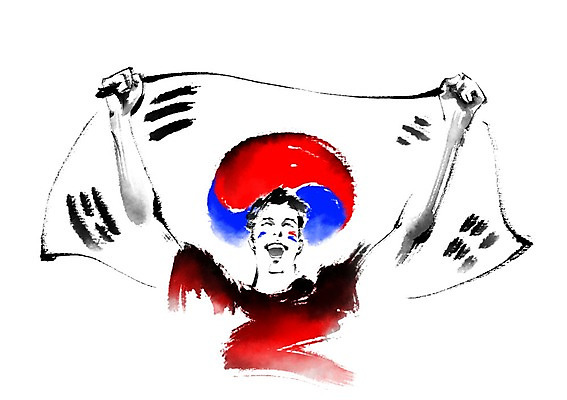 PSD 남자 일러스트 캘리그라피 응원 한명 서기 들기 상반신 성인 태극기 즐거움 붉은악마 월드싸커 국내일러스트 1 감정 스포츠 모션 사람 국기 파일형식