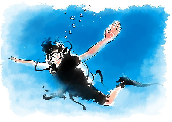 전신 PSD 남자 바다 일러스트 캘리그라피 한명 성인 스쿠버다이빙 국내일러스트 1 사람 수상스포츠 파일형식