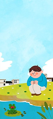 주간 PSD 남자 어린이 일러스트 개구리 한명 야외 연못 절기 연잎 경칩 국내일러스트 자연요소 1 계절 잎 양서류 사람 파일형식