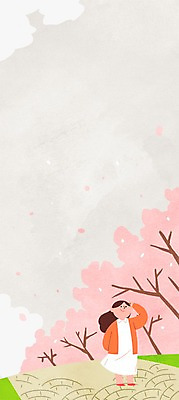 주간 PSD 여자 길 일러스트 한명 성인 야외 산책 벚나무 절기 춘분 국내일러스트 자연요소 나무 1 계절 휴식 사람 벚꽃 파일형식