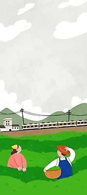 주간 PSD 부부 여자 남자 밭 일러스트 산 성인 야외 두명 바구니 기차 농부 절기 전봇대 밀짚모자 청명 국내일러스트 자연요소 직업 모자_잡화 커플 계절 공공시설 육상교통 농업 대중교통 사람 파일형식