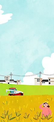 주간 PSD 여자 일러스트 곡류 주택 한명 성인 야외 농부 농기구 절기 전봇대 추분 국내일러스트 자연요소 직업 1 계절 공공시설 농업 사람 건물 파일형식