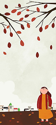 주간 PSD 여자 길 낙엽 일러스트 주택 한명 성인 야외 가을 절기 상강 국내일러스트 자연요소 1 계절 잎 사람 건물 파일형식