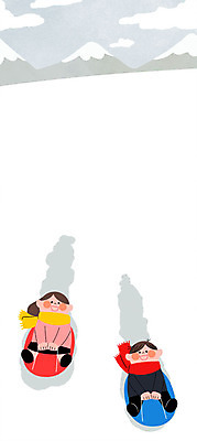 주간 PSD 여자 남자 어린이 겨울 일러스트 산 야외 두명 목도리 절기 썰매 대한 국내일러스트 자연요소 잡화 계절 사람 파일형식