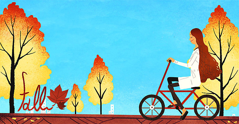 PSD 나무 우먼라이프 라이프스타일 여자 낙엽 일러스트 한명 성인 자전거 산책 가을 국내일러스트 식물 1 계절 잎 휴식 사람 생활 바이크 파일형식