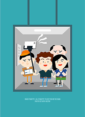 여자 남자 일러스트 여러명 성인 전자제품 스마트폰 사진촬영 예절 셀프카메라 엘리베이터 우체부 공공장소 택배상자 셀카봉 국내일러스트 AI파일 직업 다수 사람 핸드폰 스마트기기 상자 촬영 장소 택배 파일형식 벡터