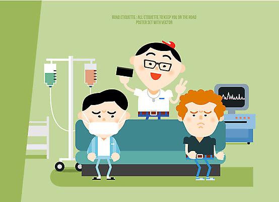 남자 의자 일러스트 실내 병원 성인 세명 전자제품 스마트폰 환자 예절 링거 공공장소 링거걸이 국내일러스트 AI파일 가구 의학 의료기기 사람 내부 핸드폰 스마트기기 장소 파일형식 벡터