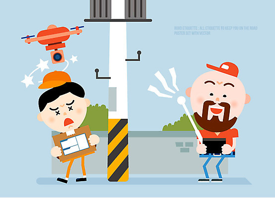 남자 일러스트 성인 두명 전자제품 예절 우체부 전봇대 공공장소 택배상자 드론 원격조종 국내일러스트 AI파일 직업 공공시설 사람 상자 장소 택배 파일형식 벡터