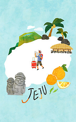 PSD 남자 여행 지도 과일 일러스트 초가집 한명 성인 야자수 제주도 캐리어 돌하르방 한라봉 한라산 제주도여행 현무암 국내일러스트 나무 1 산 한옥 한국 사람 여행가방 화산암 파일형식