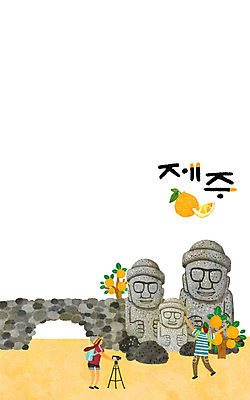 PSD 여자 남자 여행 일러스트 성인 두명 제주도 카메라 사진촬영 돌하르방 삼각대 한라봉 제주도여행 현무암 국내일러스트 과일 한국 사람 전자제품 촬영 화산암 파일형식