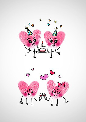 PSD 편집이미지 캐릭터 커플 와인잔 표정 사랑 사람없음 케이크 와인 고깔모자 하트 표현 건배 이모티콘 지문 이미지편집 모양 모자_잡화 감정 술잔 관계 디저트 주류 파일형식