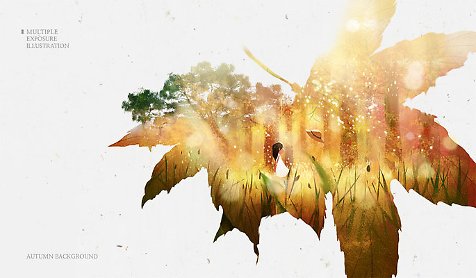 PSD 나무 모자 여자 어린이 백그라운드 낙엽 일러스트 한명 가을 숲 다중노출 가을배경 국내일러스트 식물 1 잡화 계절 잎 촬영기법 사람 파일형식 가을_계절