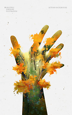 PSD 나무 손 백그라운드 일러스트 신체부위 가을 숲 다중노출 가을배경 국내일러스트 식물 계절 촬영기법 사람 파일형식 가을_계절