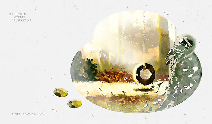 PSD 나무 백그라운드 일러스트 사람없음 원두 가을 숲 커피잔 타이어 나무그네 다중노출 가을배경 국내일러스트 식물 계절 커피 잔 촬영기법 그네 파일형식 가을_계절